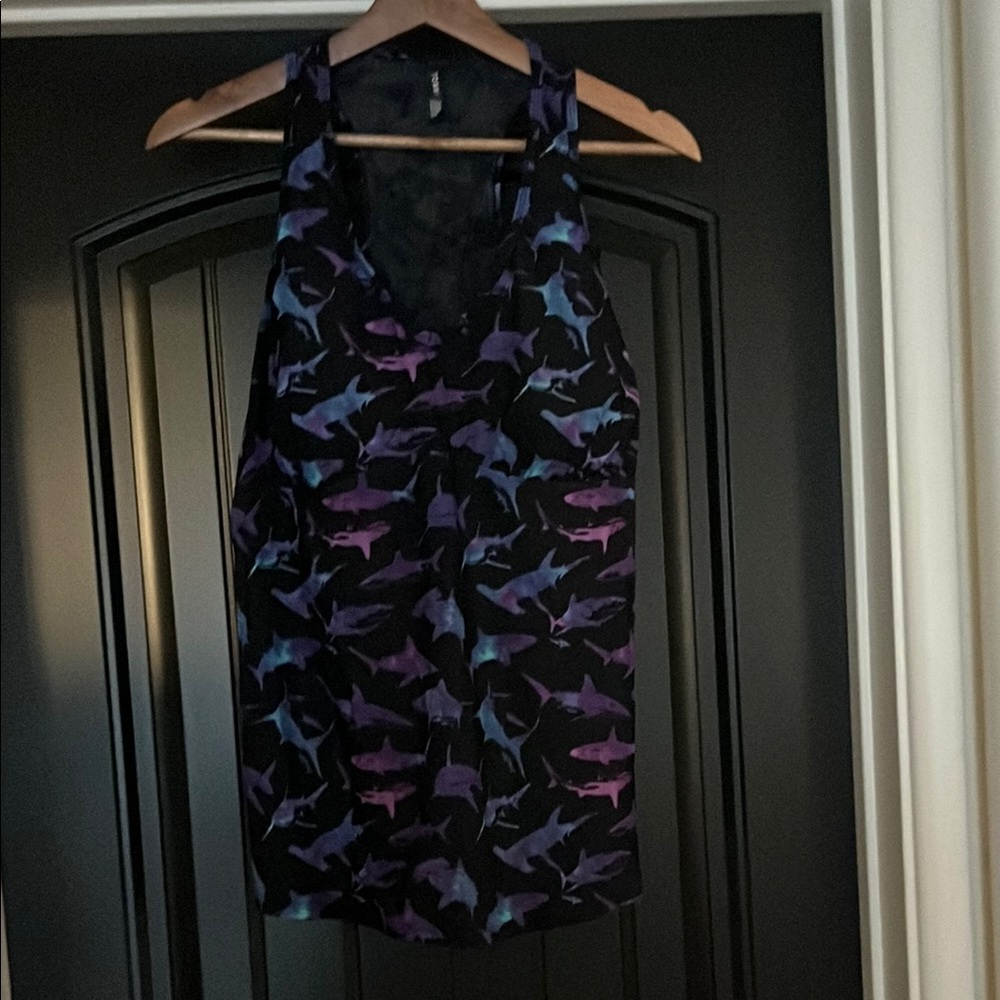 Torrid Women's Swim Top - Black with Purple and Blue Sharks